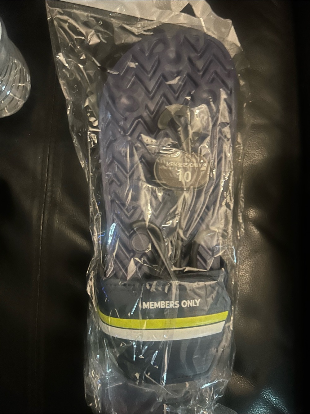 Members Only Navy Slide Sandals with Lime and White Accent